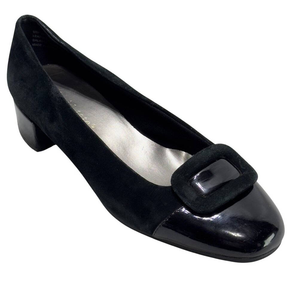 DAVID TATE Shoes Black Suede/Patent Leather Low Heel Pumps Women’s Size 6W